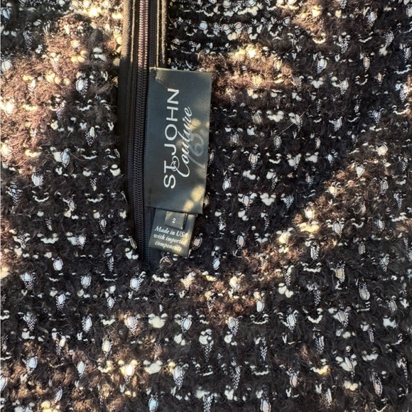 St. John Collection Black and White Tweed Pattern Shift Midi Dress Size 2 - Picture 3 of 11